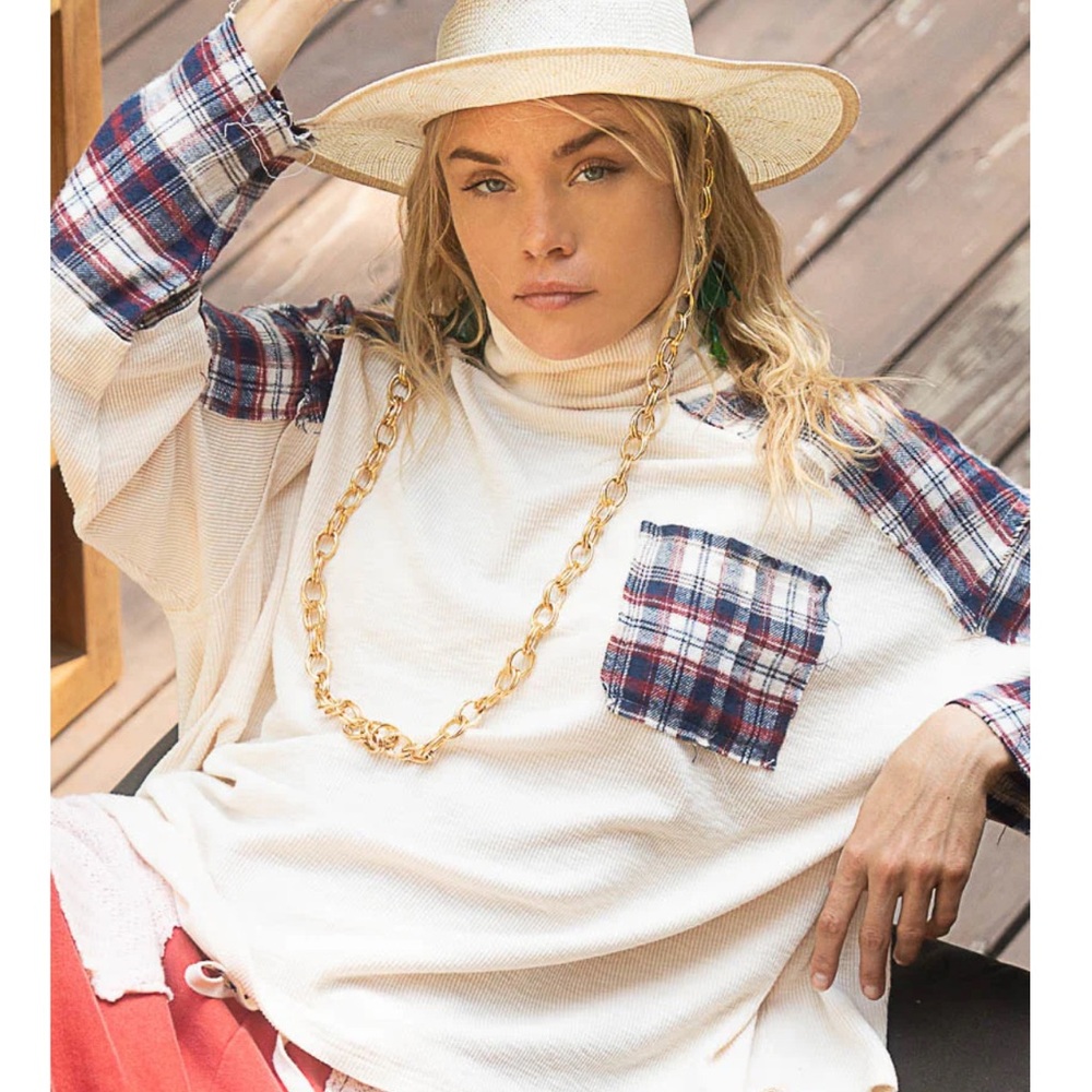 Pol Size Large Oversized Patch Work Turtle Neck - image 2